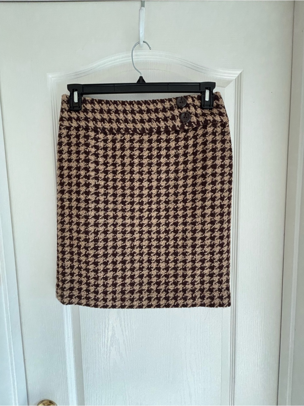 Ann Taylor sz 6 brown beige Houndstooth skirt boucle textured classic preppy - Picture 2 of 11